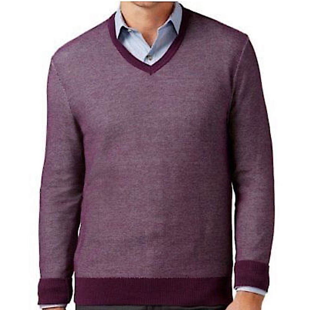 🆕 MICHAEL KORS Men’s BlackBerry V-Neck Sweater XL Men's Tuck Stitch Pullover